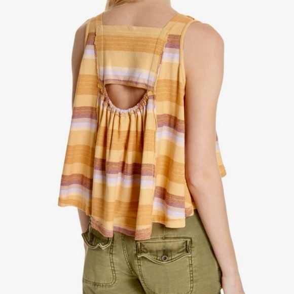 Free People Vintage Stripe Swing Top Tank Gold Combo Medium - Picture 2 of 15